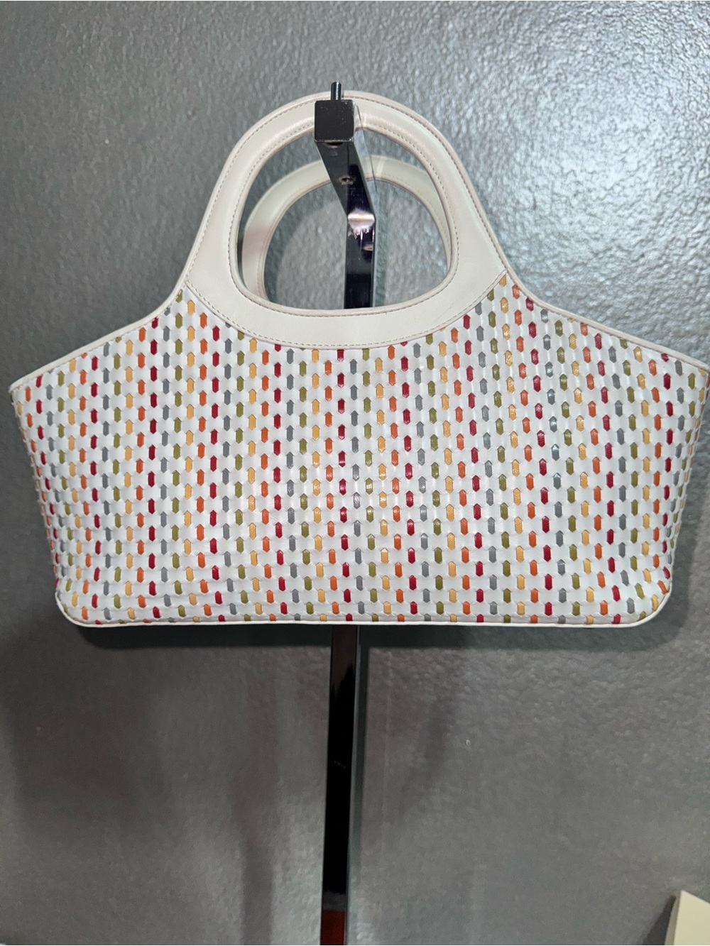 Salvatore Ferragamo White Tote with Multicolor Perforated Accents - Picture 9 of 16